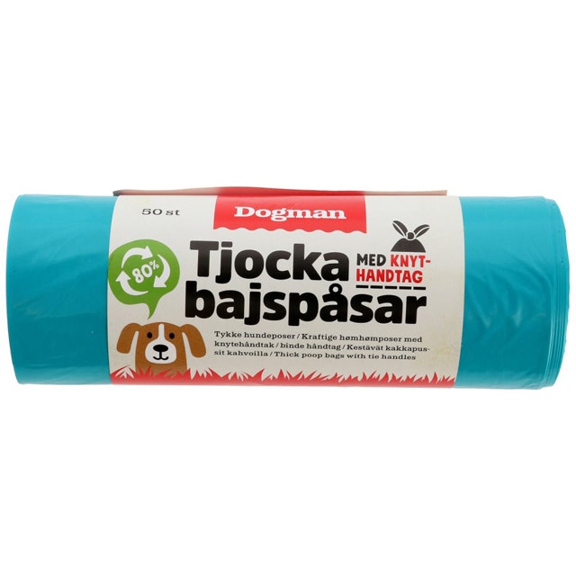 Dogman, bajspåsar m. knythandtag, 50-pack