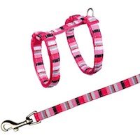 Trixie, kattsele m. koppel, randig, 26-45cm, rosa