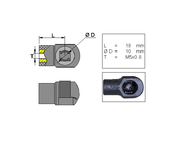 Kulhållare, Plast; L=18; M5