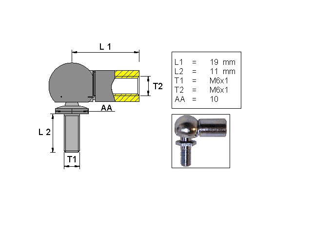 Vinkelkulled; L=19; M6