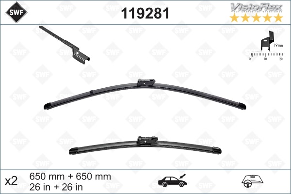 2pc SWF 281 Torkarblad fram 650 / 650