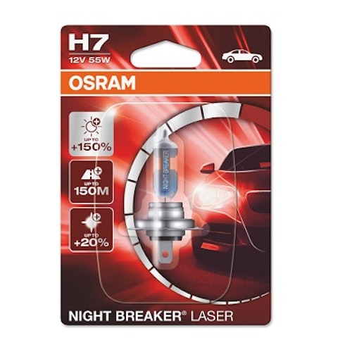 H7, 12 V, 55W, Osram, Night Breaker Laser, Dimstrålkastare