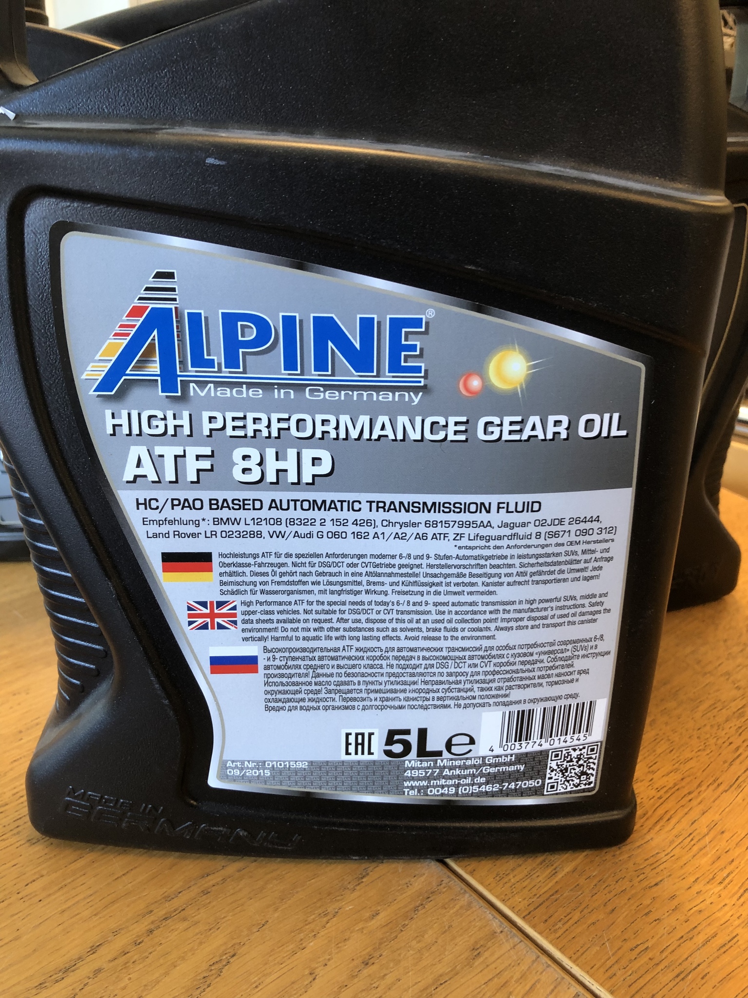 Alpine High Performance Gear Oil. Växellådsolja, automat ATF 8HP, 5 Liter