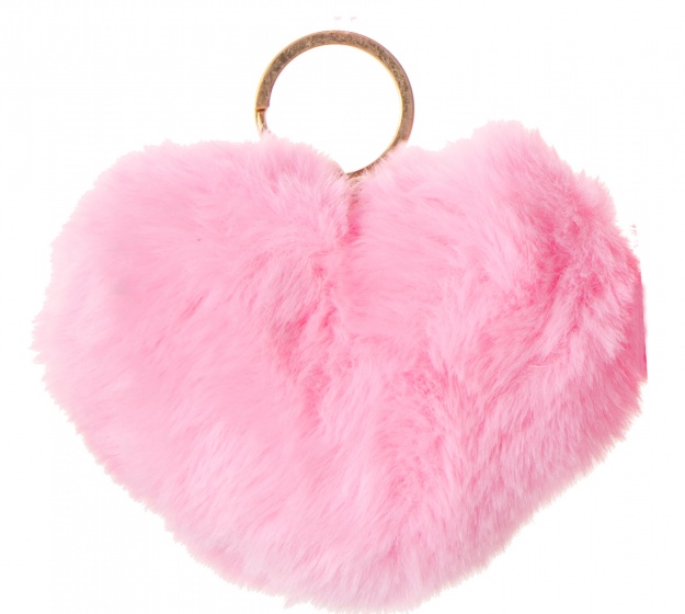 key ring fluffy heart pink