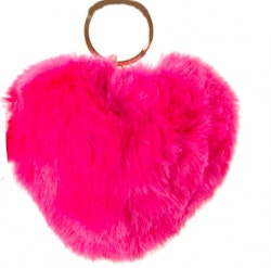 key ring fluffy heart dark pink