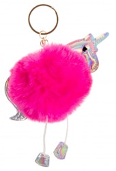 key ring fluffy unicorn dark pink 8 cm