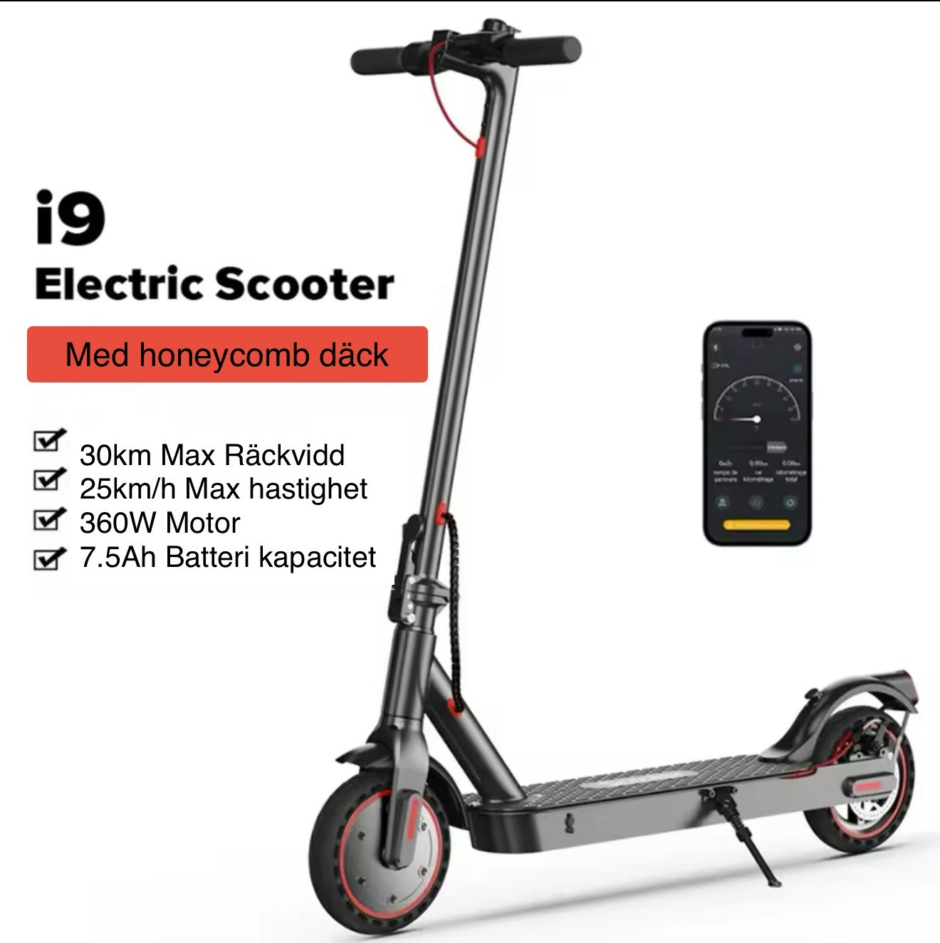 iScooter i9 elektrisk skoter 7,5Ah elektrisk sparkskoter 350W hopfällbar skoter 30km/h Vuxen eScooter med APP
