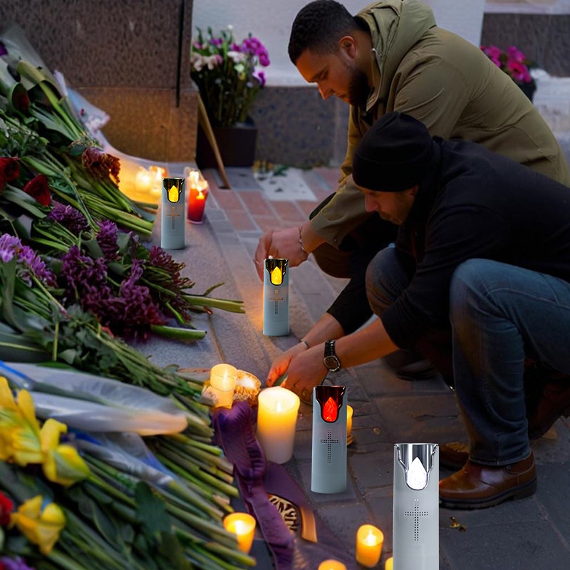 Invändig korsmusikljushållare LED-gravstensljus för religiös bön 3st