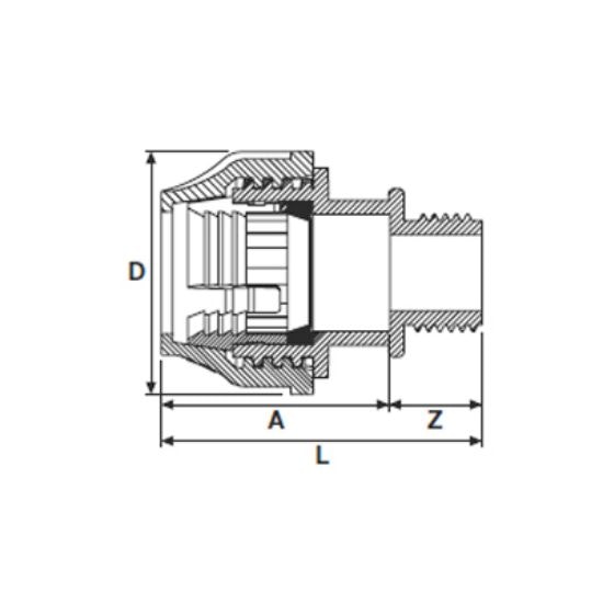 PEM övergång rak Ø50 mm till 2" (2 tum) UTVändig gänga (50mm x 2")