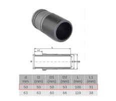 PVC-U Slangadapter (limstos) Ø50 mm