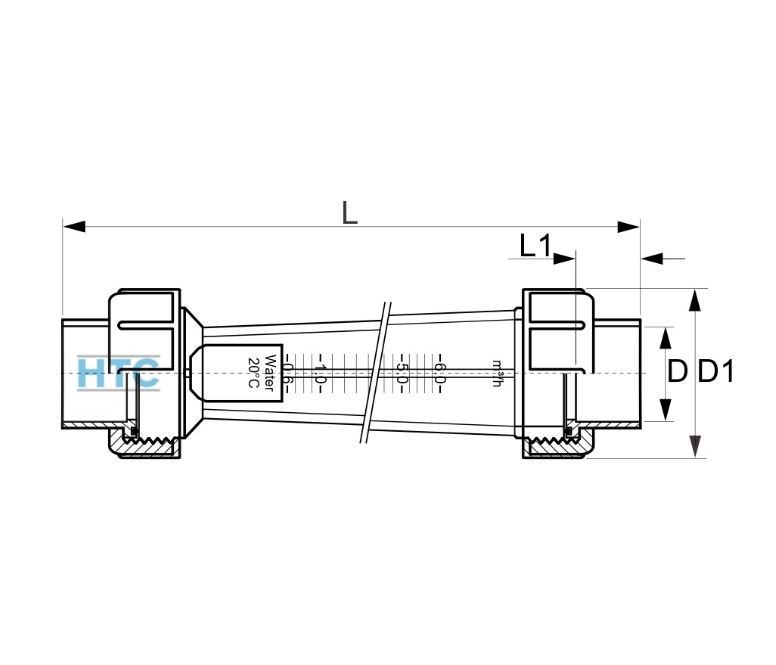 PVC-U Flödesmätare 1,6 - 16m³/h med union Ø50/63 mm för limning