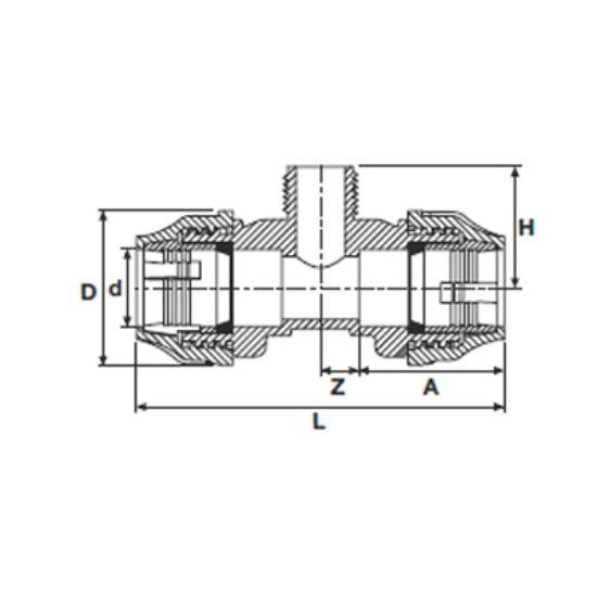 PEM T-koppling Ø50 mm - 1½" (1,5 tum) UTVändig gänga (50mm x 1½" x 50mm)