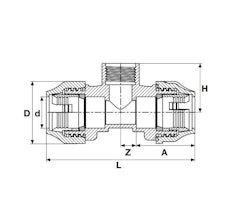 PEM T-koppling Ø50 mm - 1½" (1,5 tum) INVändig gänga (50mm x 1½" x 50mm) med förstärkningsring