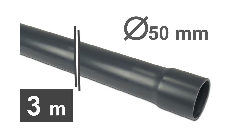 PVC-U Rör Ø50 mm - 3 meters längder med limmuff - för avhämtning