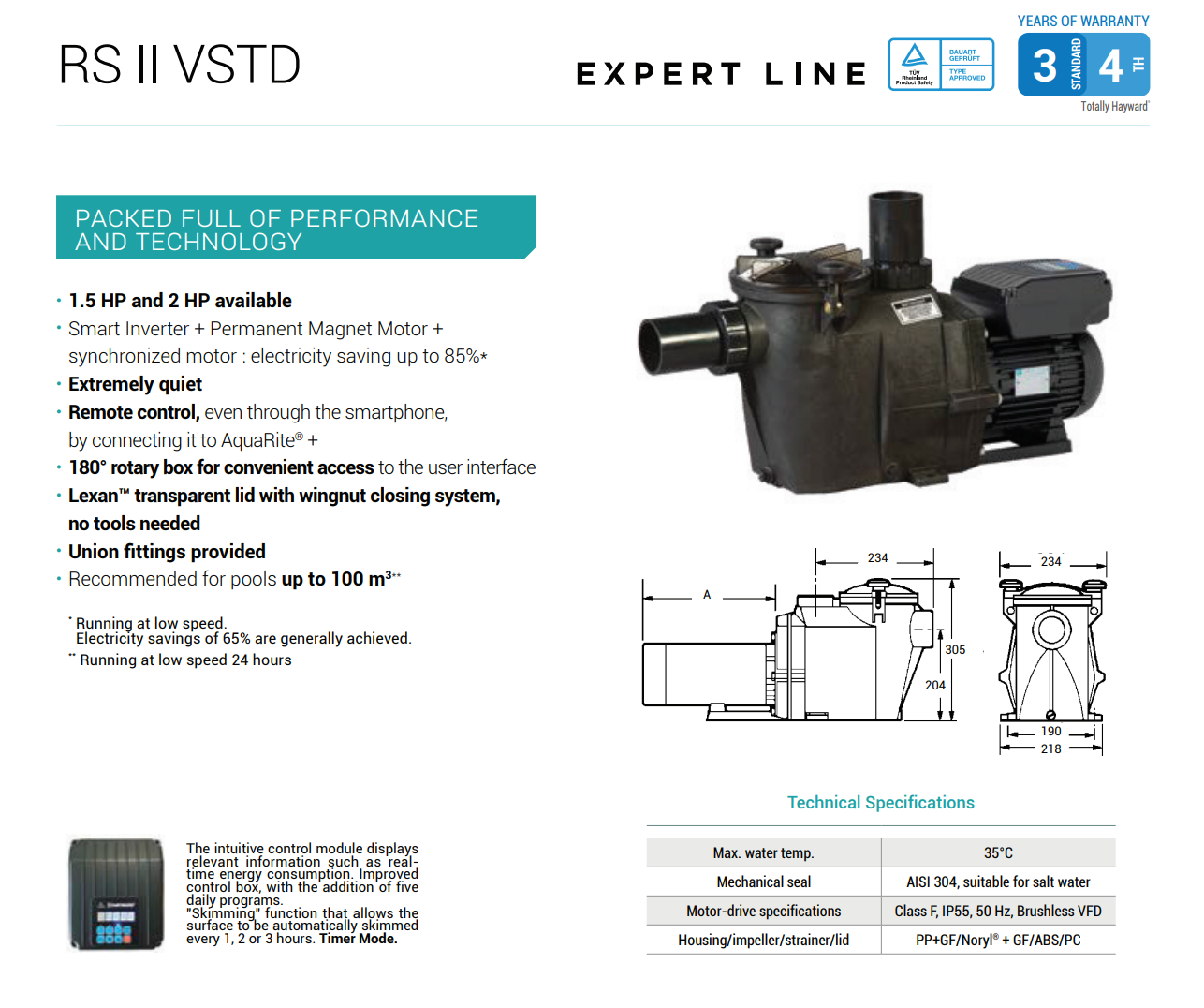 Hayward RS II VSTD - Poolpump med inverter - Söt- & saltvatten, flera varianter