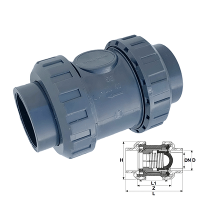 PVC-U Backventil Ø50 mm med rostfri fjäder - limmas på båda sidor