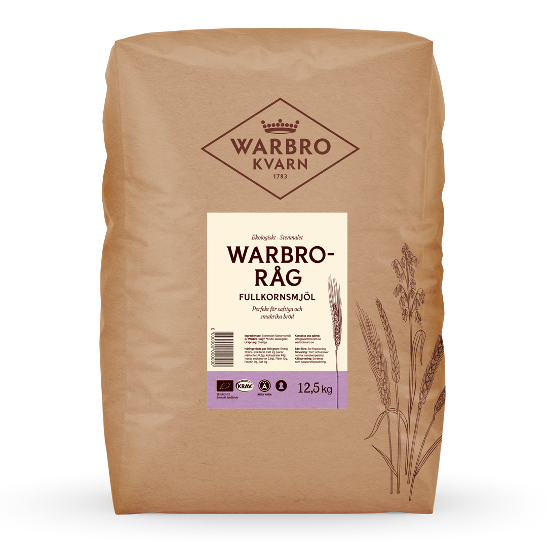 Stenmalet Warbro-Råg fullkorn 12,5 kg KRAV