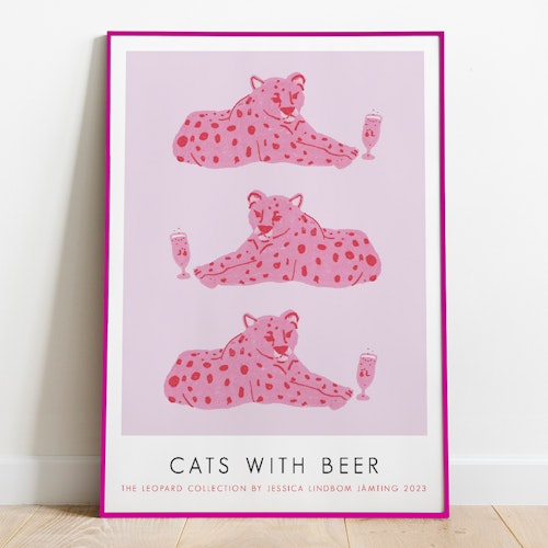 Pink Cats with Beer - Poster av Jessica Jämting