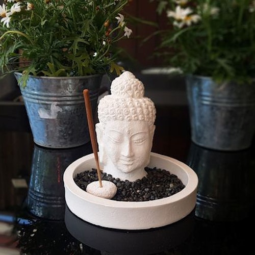Buddhahuvud ink stenar och 10 små rökelser