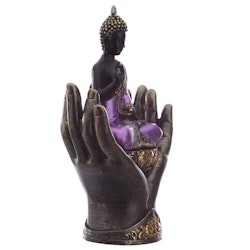 Lila, Guld och Svart Thai Buddha i Händer Stl L