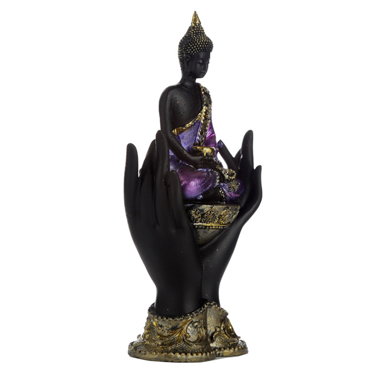 Lila, Guld och svart Thai Buddha i händer Stl S