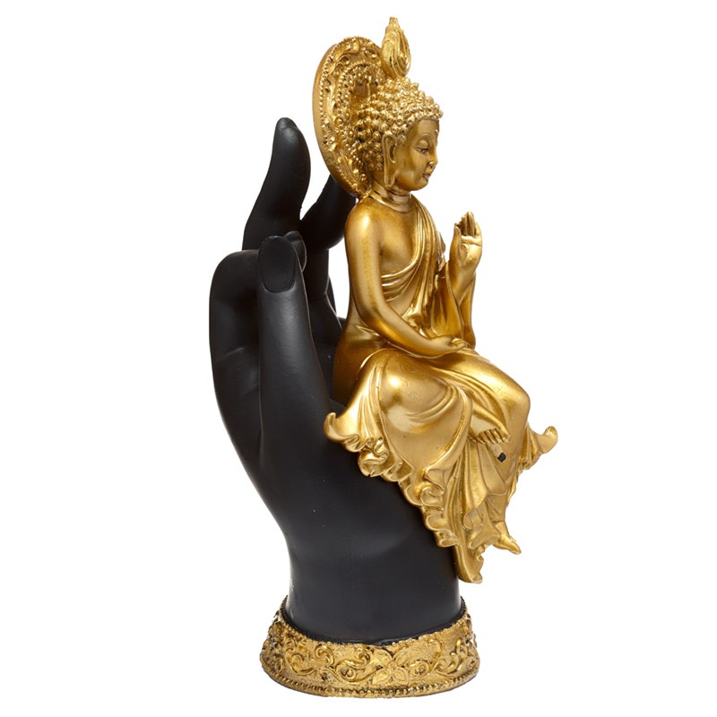 Sittande Thai Buddha i hand i Guld