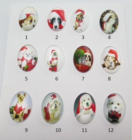 Charms - flatback cabochons i glas - jultema med hundar - 3