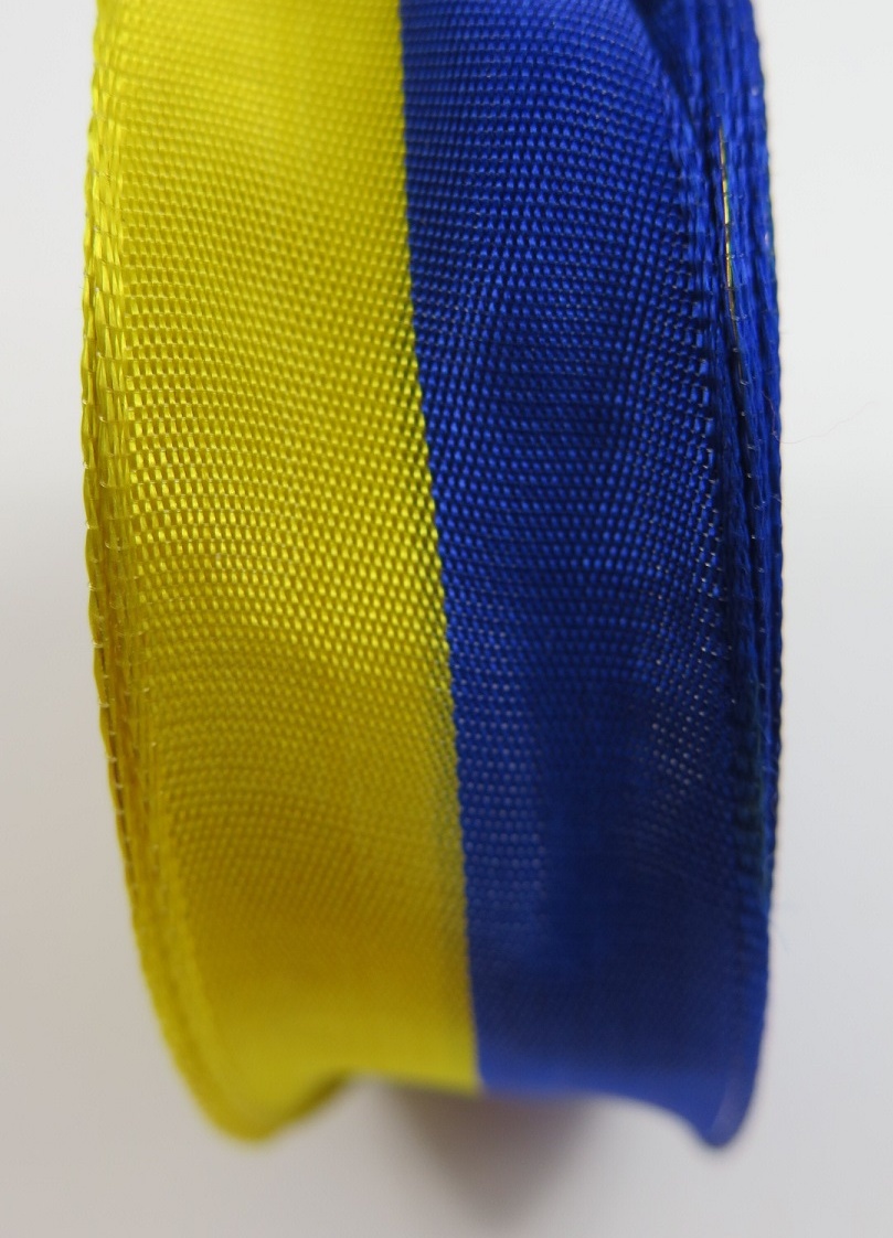 Sidenband med ståltrådskant gul/blå