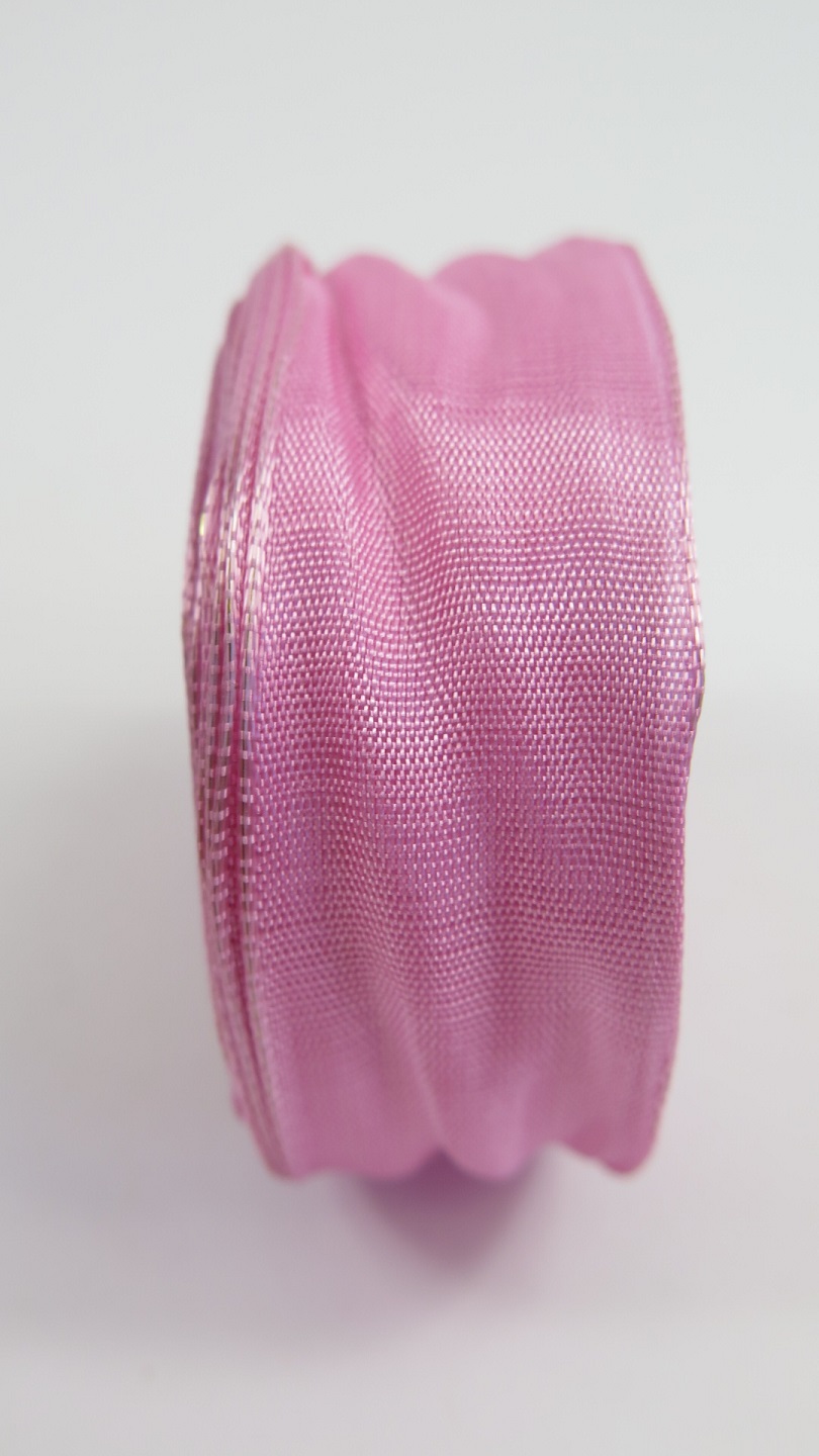 Sidenband med ståltrådskant rosa
