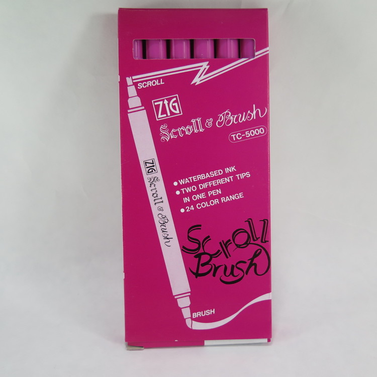 Zig Scroll & Brush tuschpennor 6-p rosa
