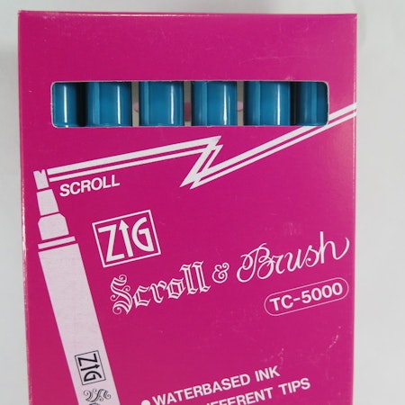 Zig Scroll & Brush tuschpennor 6-p blågrön