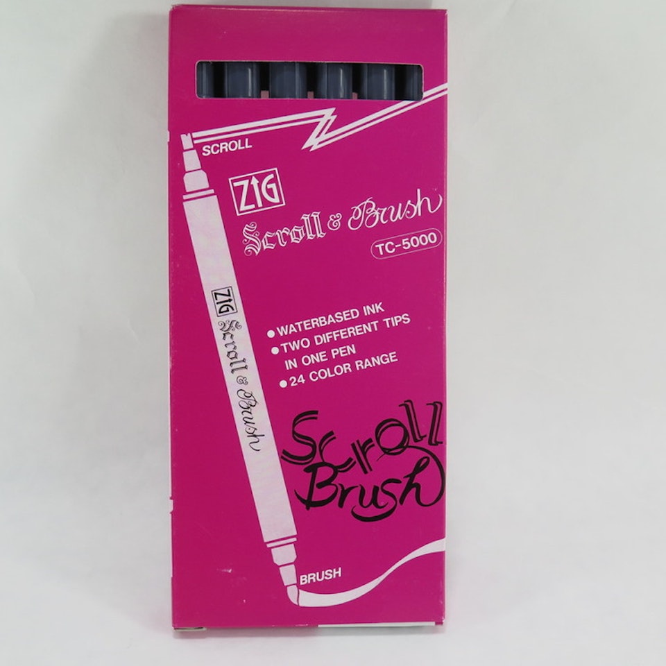 Zig Scroll & Brush tuschpennor 6-p grå