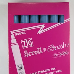 Zig Scroll & Brush tuschpennor 6-p blågrå