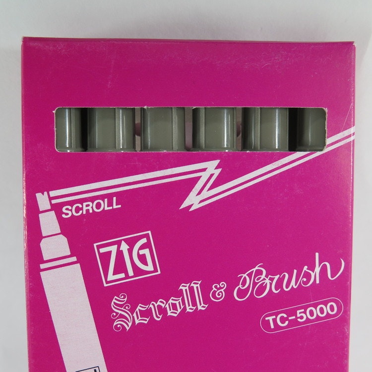 Zig Scroll & Brush tuschpennor 6-p gröngrå