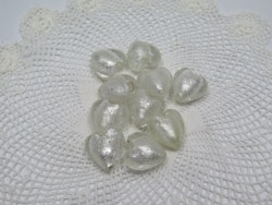 Hjärtformade glaspärlor vit 10-p