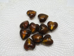 Hjärtformade glaspärlor brun 10-p