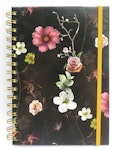 A5 Notebook/skrivbok svart med blommor