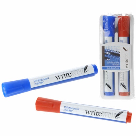 Whiteboardpennor röd och blå 2-pack med sudd