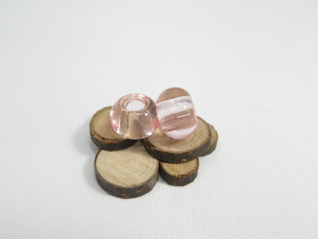 Glaspärla med stort hål ljus rosa