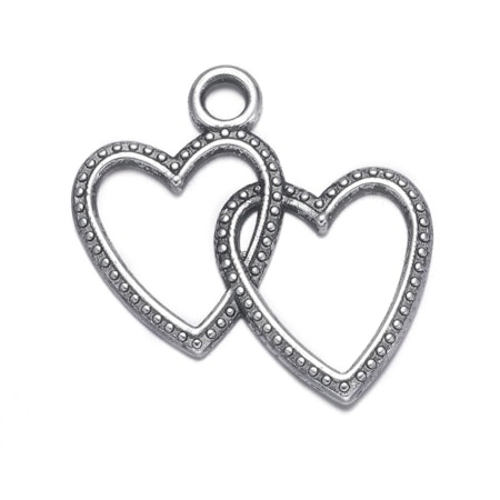 Charms - Berlock - Dubbelhjärta - antik silver