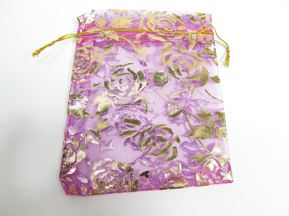 Organza / smycke påse rosa mönstrad ca 12x9, 5-pack