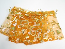 Organza / smycke påse orange mönstrad ca 12x9, 5-pack