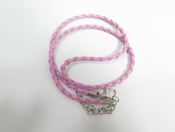 Flätat läder halsband med hummer lås, rosa