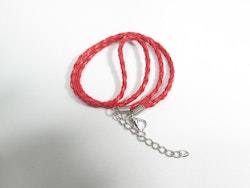 Flätat läder halsband med hummer lås, röd