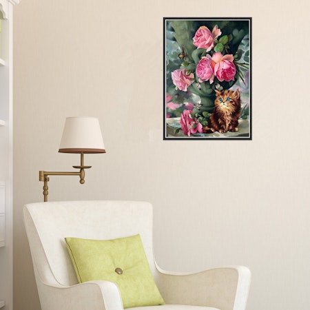 Blommor katt - Diamond Painting   - 40x30