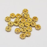 Blomster strass rondeller  - 4mm guld/klar - 10-p