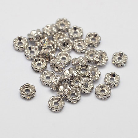 Blomster strass rondeller  - 4mm platina/klar - 10-p