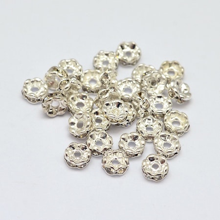 Blomster strass rondeller  - 4mm silver/klar - 10-p