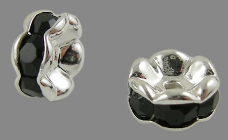 Blomster strass rondeller - klass A- 6mm silver/svart
