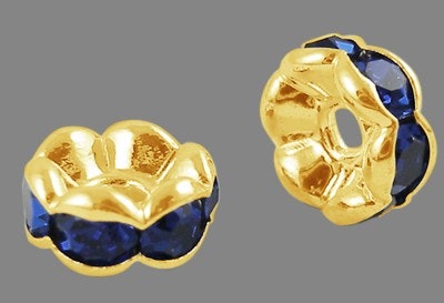 Blomster strass rondeller - klass A- 6mm guld/blå